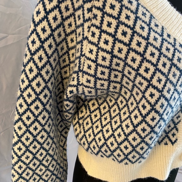 Cider Navy and Cream Diamond Knit Cardigan - Picture 7 of 11